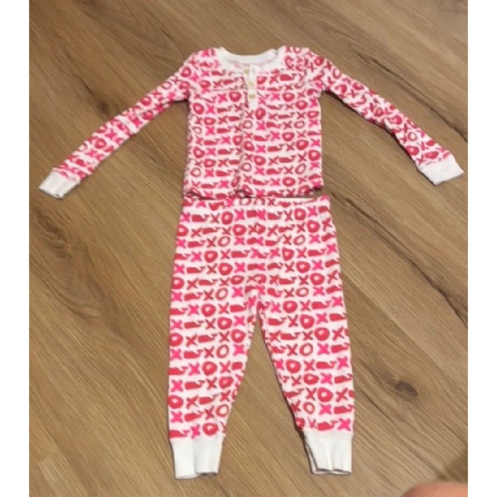 Vineyard Vines Girls 2T Pima Cotton Pajamas Pink Red Whale XOXO